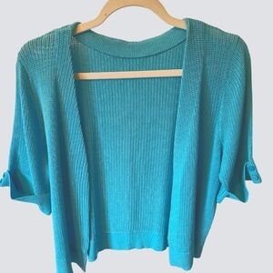 TRÏBE Cotton Blend 3/4 Sleeve Open Knit Turquoise Sweater Size Medium
